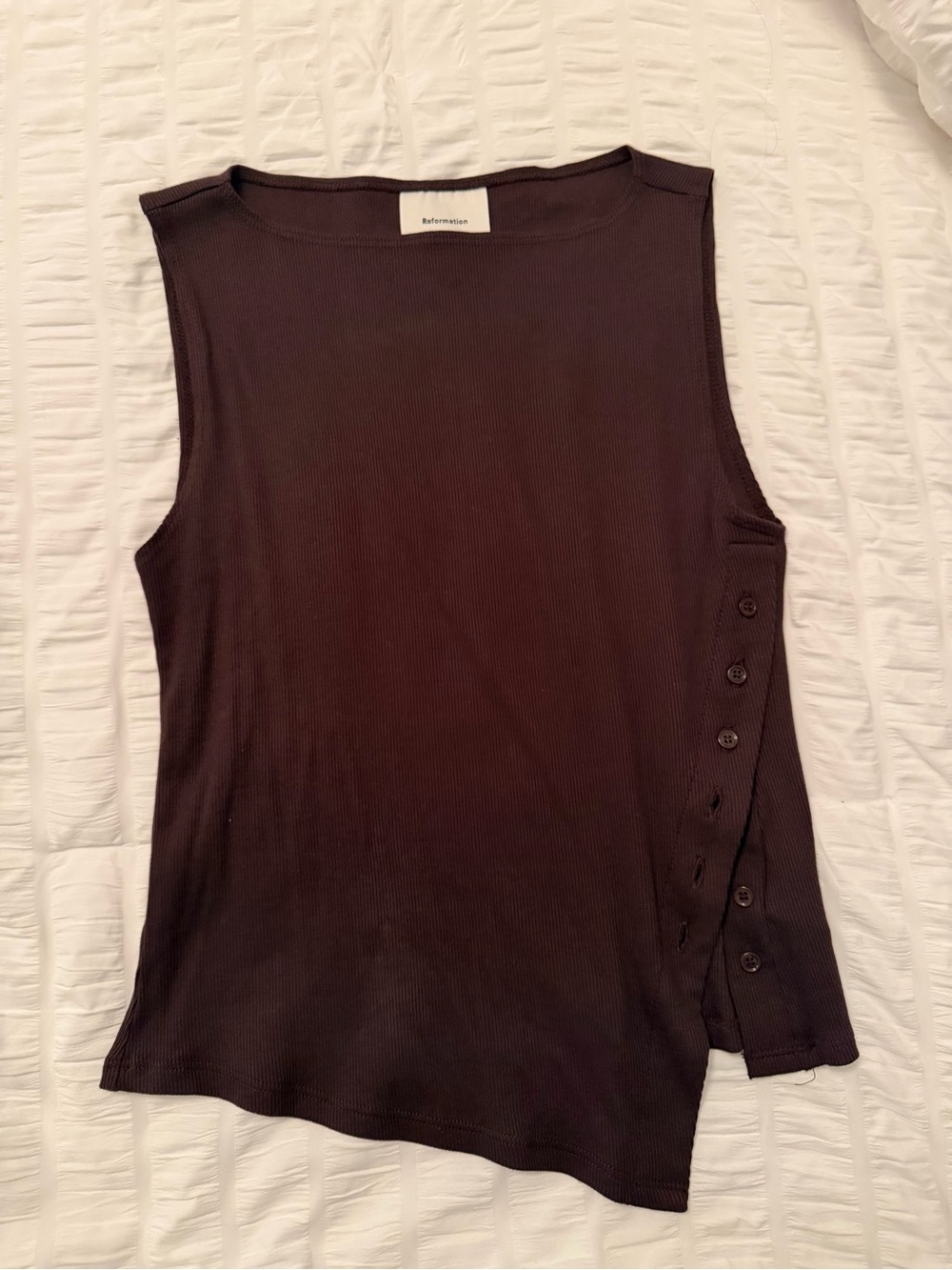Reformation Brown Sleeveless Button-Side Ribbed Top